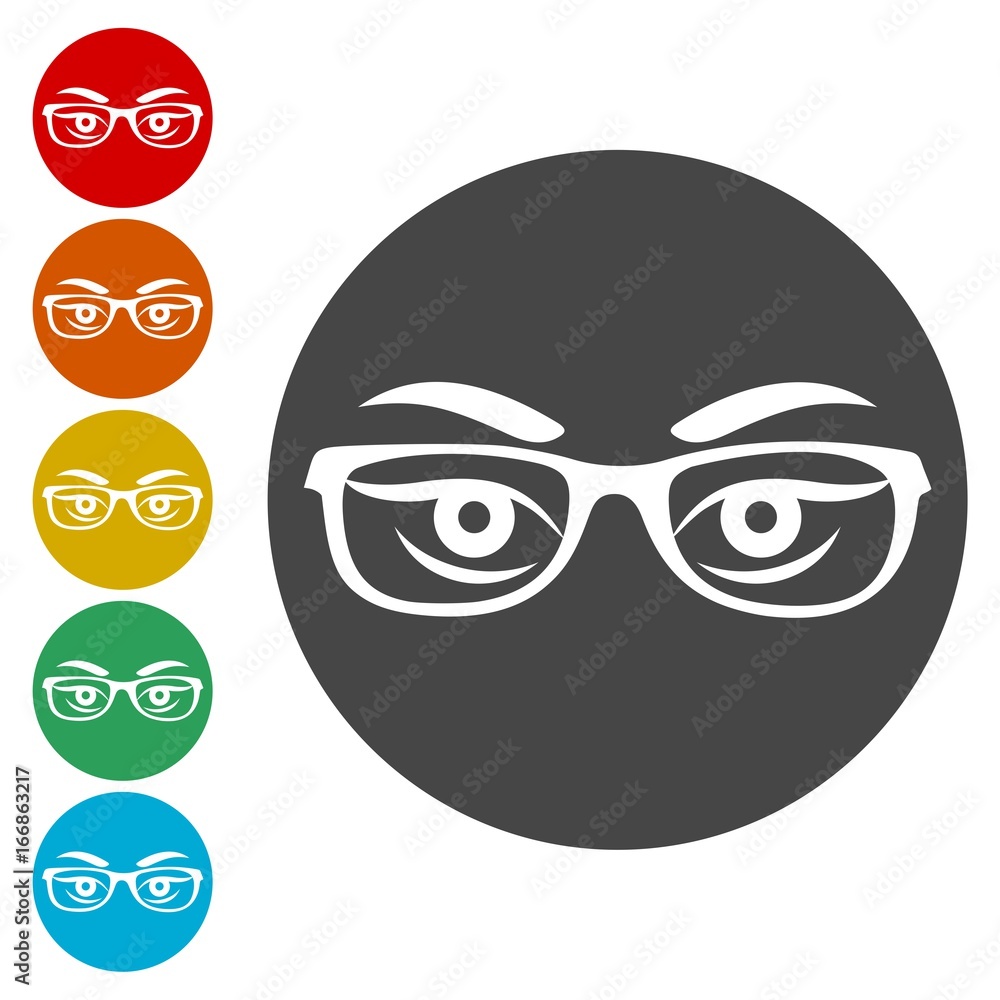 Obraz premium Woman's eyes with glasses vector icons set 