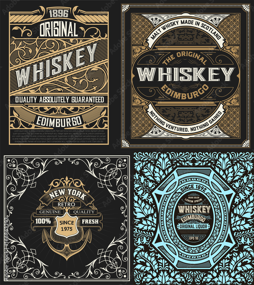Set of 4 labels. Western style