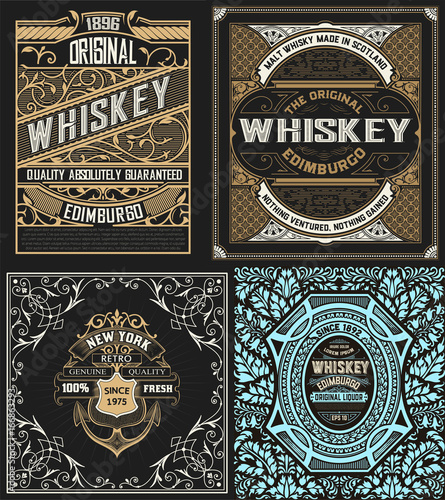 Set of 4 labels. Western style