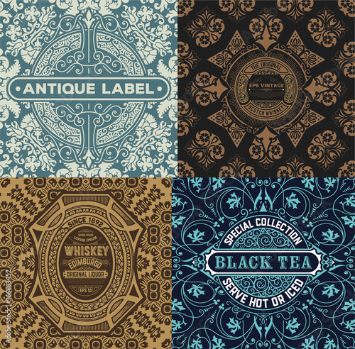 vintage label set with wallpaper  retro design