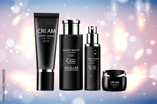 Luxury cosmetic Bottle package skin care cream, Beauty cosmetic product poster, with Bokeh background