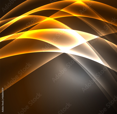 Energy lines, glowing waves in the dark, vector abstract background