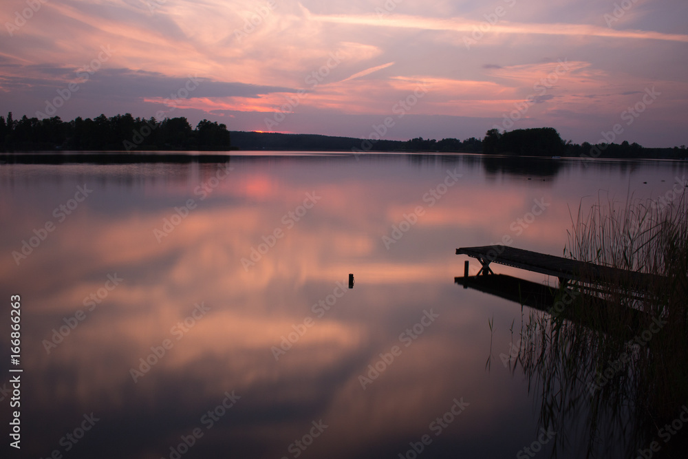 violet sunset at a laket