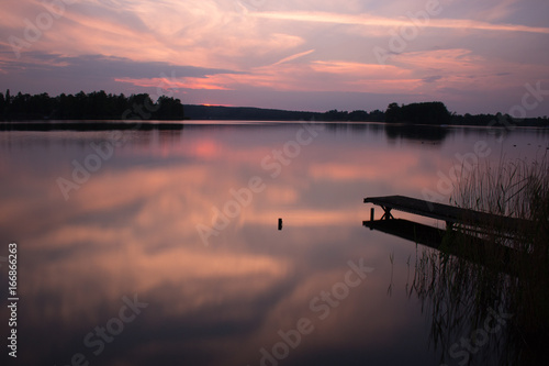 violet sunset at a laket