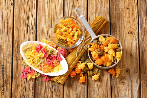 Various types of coloured pasta