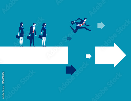 Business leader jumping across the gap in arrow. Concept business vector illustration.