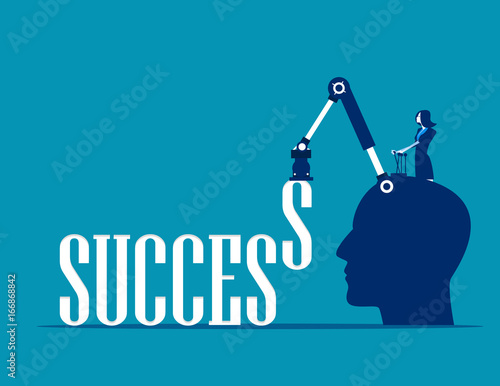 Businesswomen and success text. Concept business vector illustration.