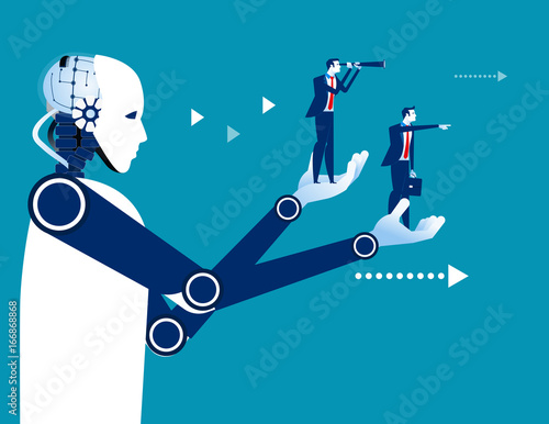 Robot holding a business people. Concept business vector illustration. Automation technology.