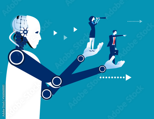 Robot holding a business people. Concept business vector illustration. Automation technology.