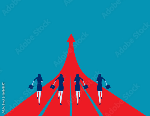 Businesswoman running to success. Concept business success illustration, Vector cartoon character and abstract.