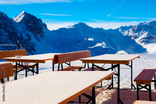 Outdoor Cafe Tables at Top Station of Mountain Cable Lift