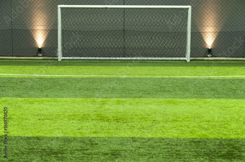 Green grass soccer or football field and goal post background © canjoena