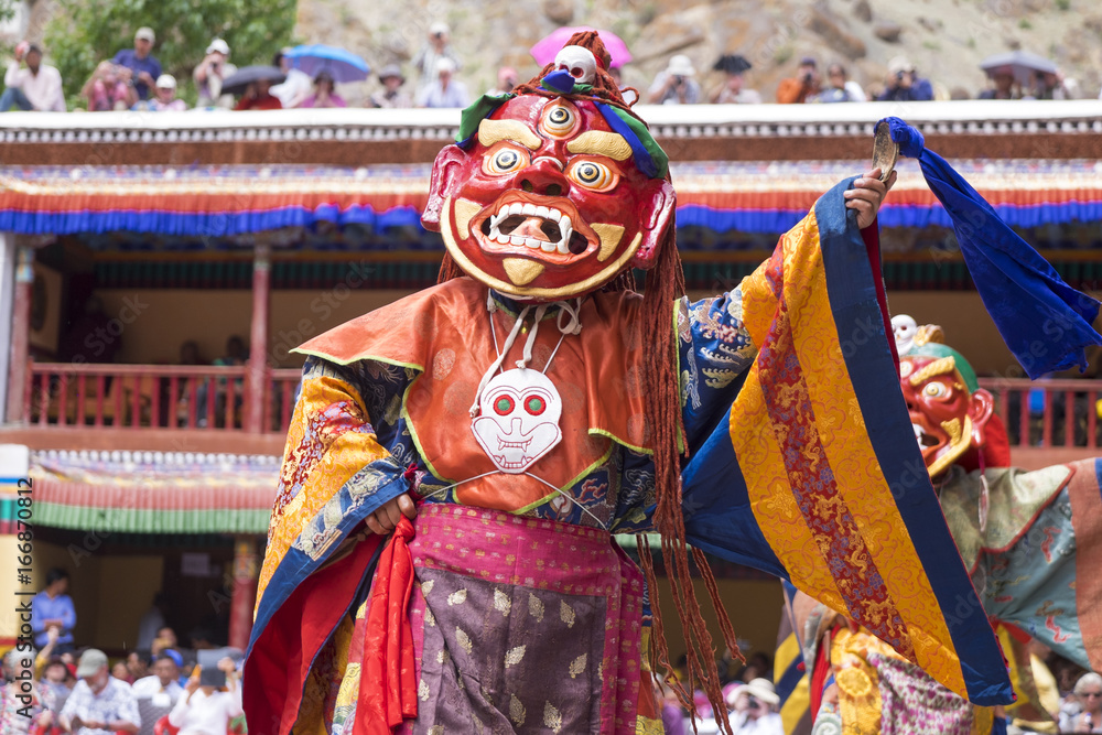 Leh Ladakh,India - July 3:The mask dancing performed by the Lamas in a Hemis festival in Hemis monastery on July 3, 2017 , Leh Ladakh , India.