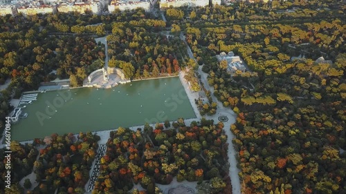 flight drones over the famous Park of the Retiro of Madrid