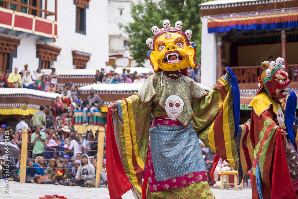 Leh Ladakh,India - July 3:The mask dancing performed by the Lamas in a Hemis festival in Hemis monastery on July 3, 2017 , Leh Ladakh , India.