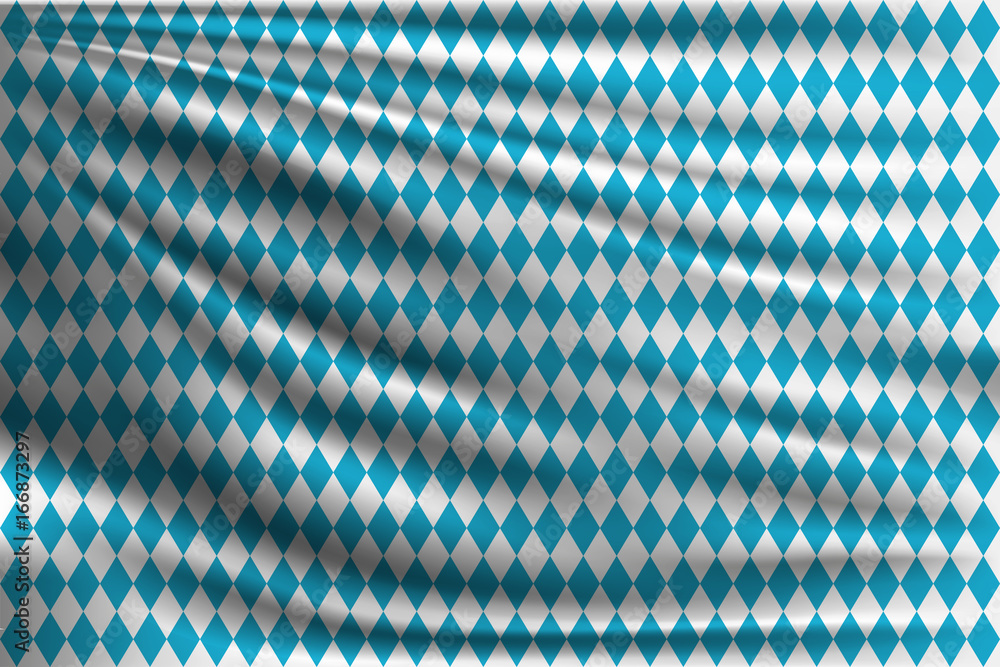 Flag of Oktoberfest on wavy fabric with pattern. Vector illustration rhombus pattern.