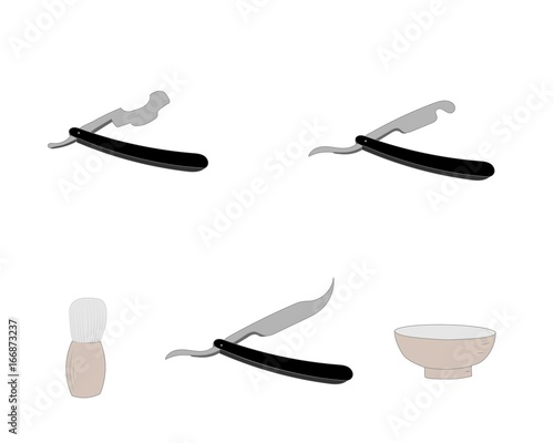 Surreal shaving equipment  including cut throat razors shaving brush and soap dish
