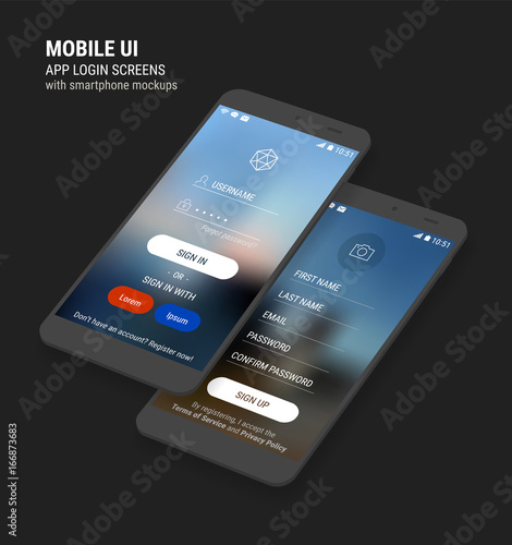 UI Sign In and Sign Up screens and 3d Smartphone mockup kit