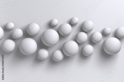 Abstract bright white 3D low polygon geometric spheres background shapes