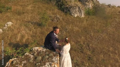 Guy and girl meet outside the city. guy and a girlfriend have a romantic date out of town photo