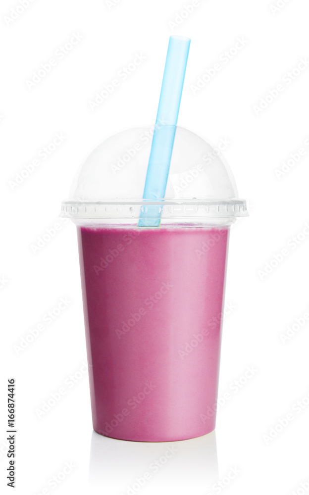 Violet smoothie in plastic transparent cup Violet smoothie in plastic transparent cup