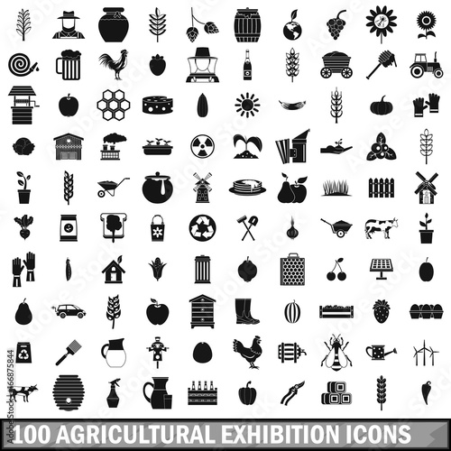 100 agricultural exhibition icons set