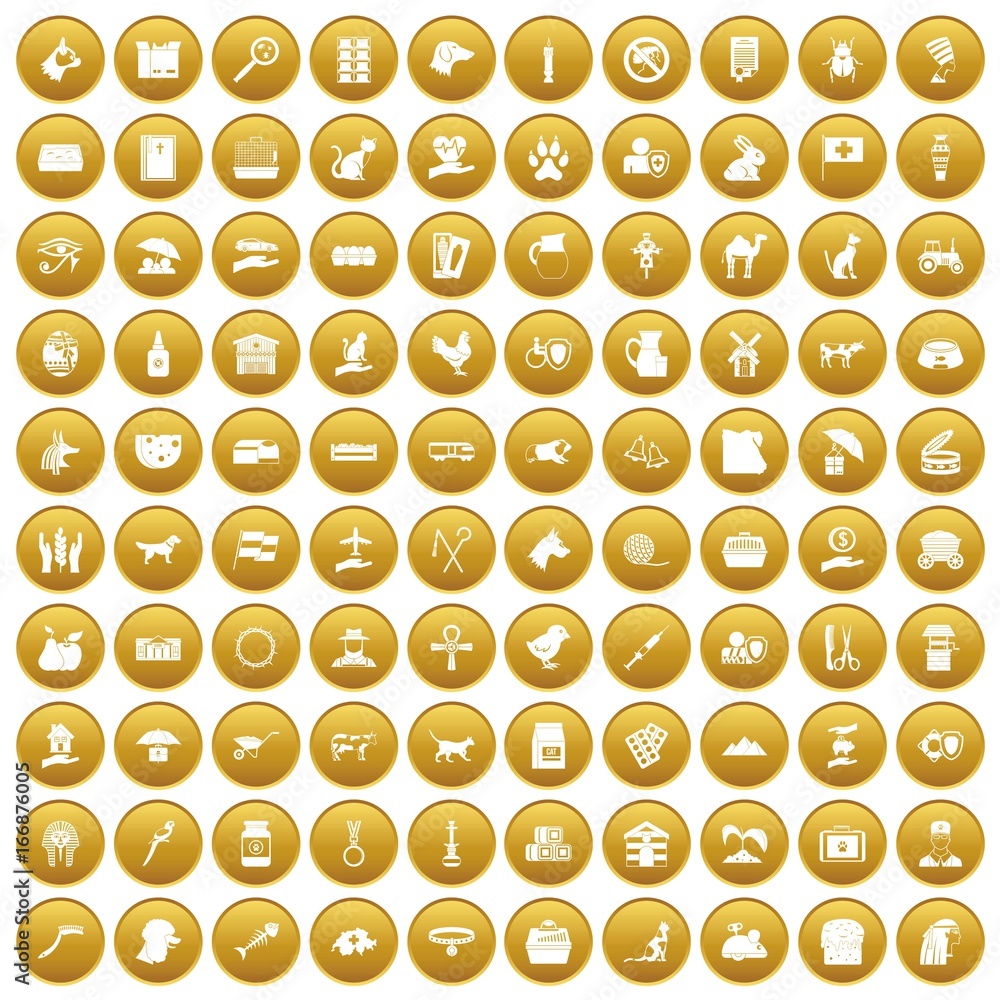 100 pets icons set gold