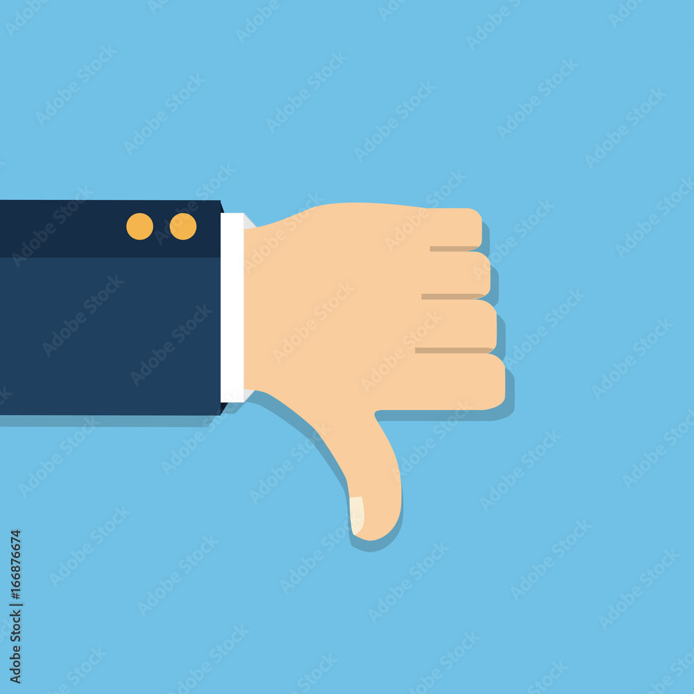 Vector illustration. Thumb down vector icon. Isolated on a background. Dislike symbol.