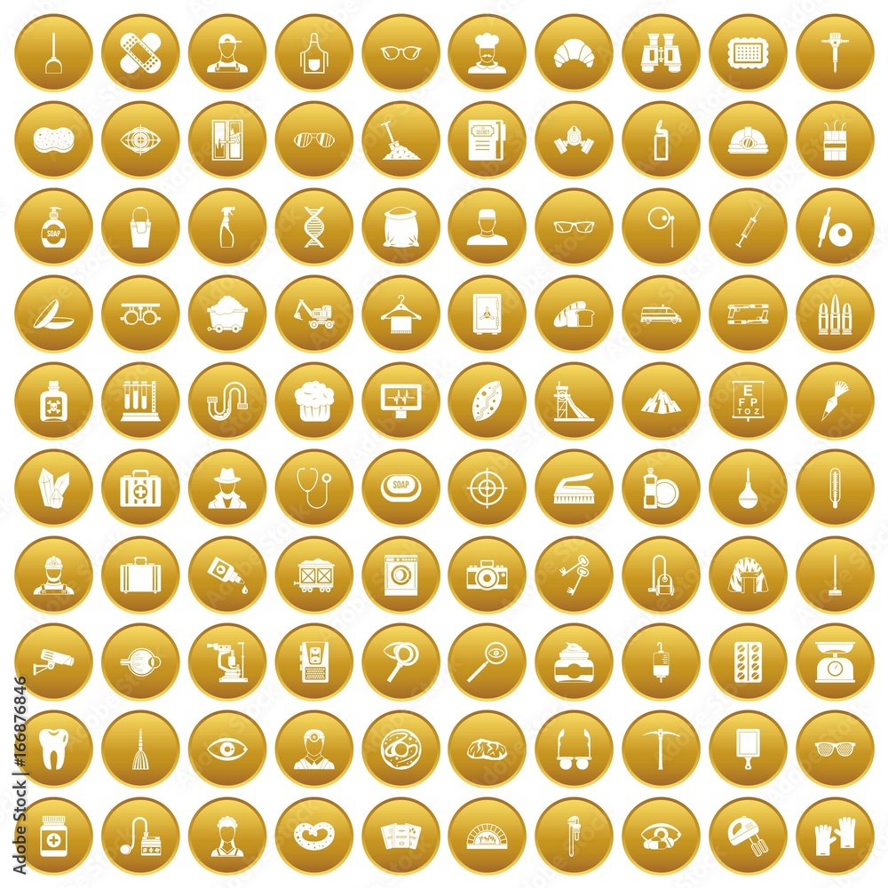 100 profession icons set gold 100 profession icons set gold