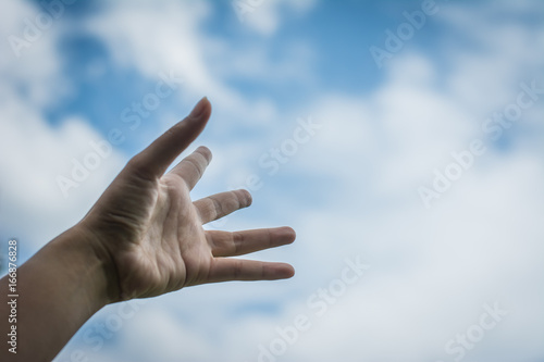 hand woman asia on blue sky