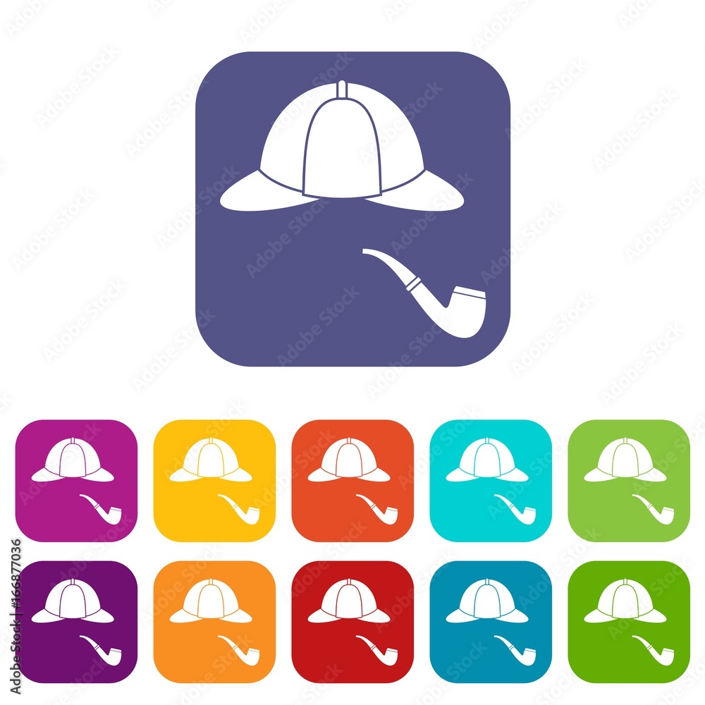 Hat and pipe icons set Hat and pipe icons set