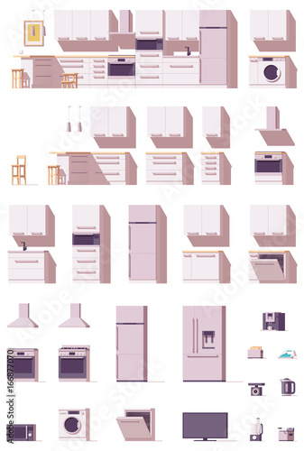 Vector kitchen equipment and furniture set