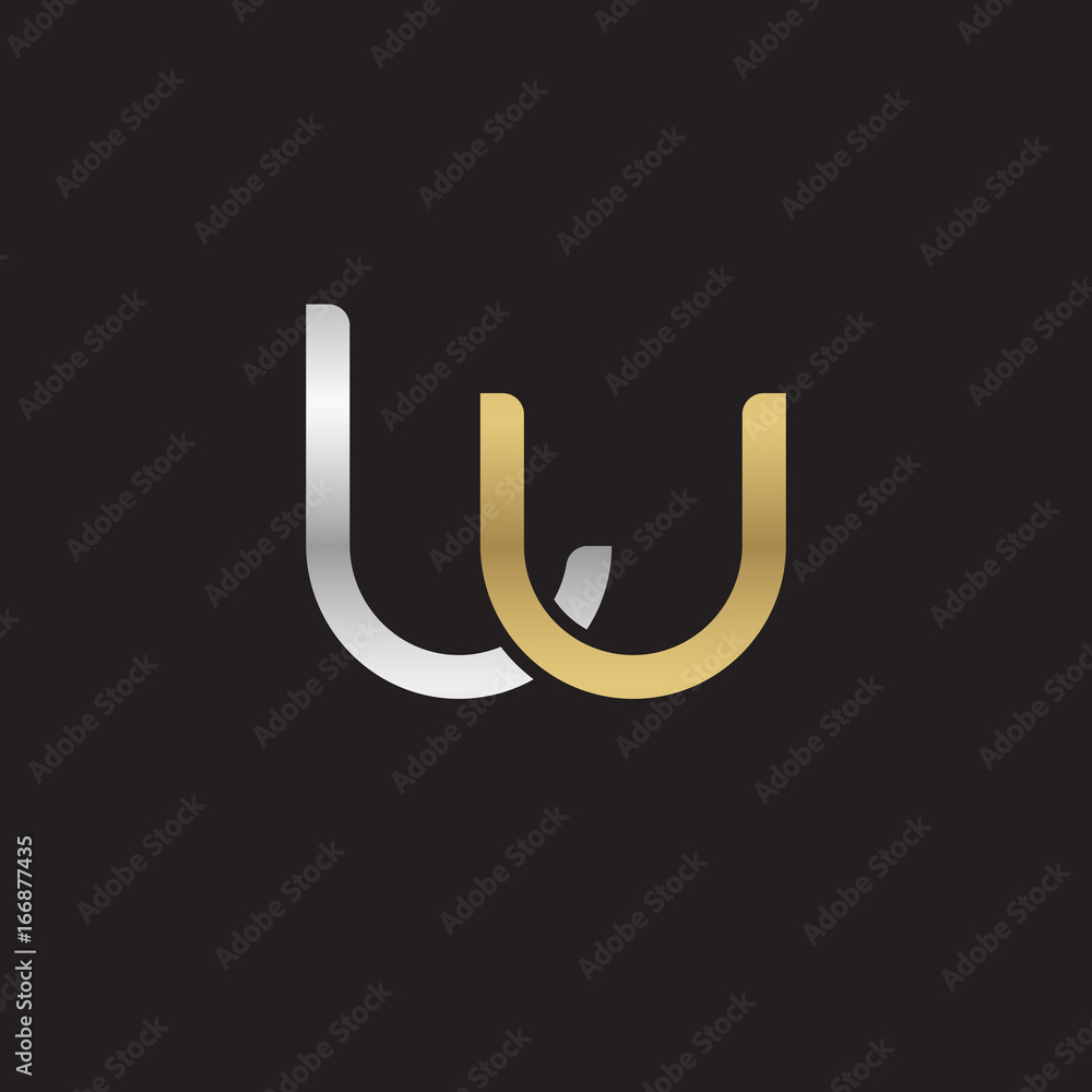 Initial lowercase letter lu, linked overlapping circle chain shape logo, silver gold colors on black background