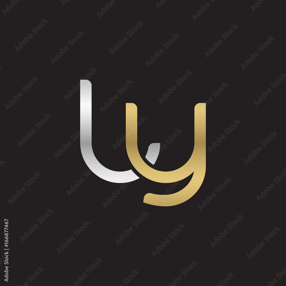 Initial lowercase letter ly, linked overlapping circle chain shape logo, silver gold colors on black background Initial lowercase letter ly, linked overlapping circle chain shape logo, silver gold colors on black background