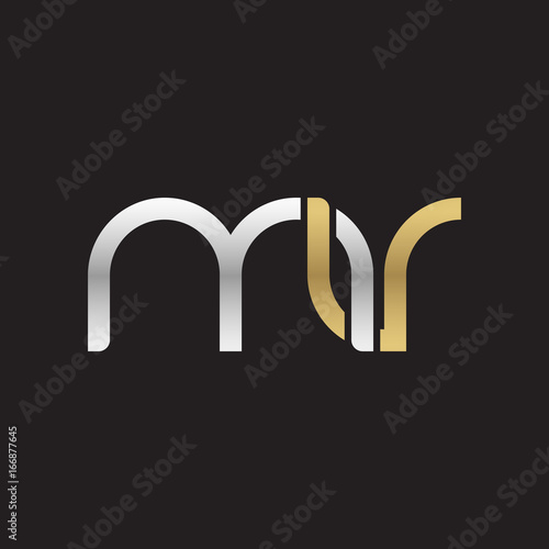 Initial lowercase letter mv, linked overlapping circle chain shape logo, silver gold colors on black background