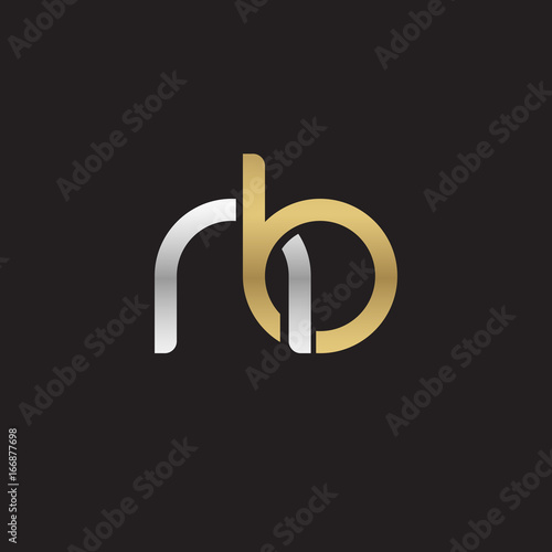 Initial lowercase letter nb, linked overlapping circle chain shape logo, silver gold colors on black background