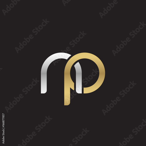 Initial lowercase letter np, linked overlapping circle chain shape logo, silver gold colors on black background
 
