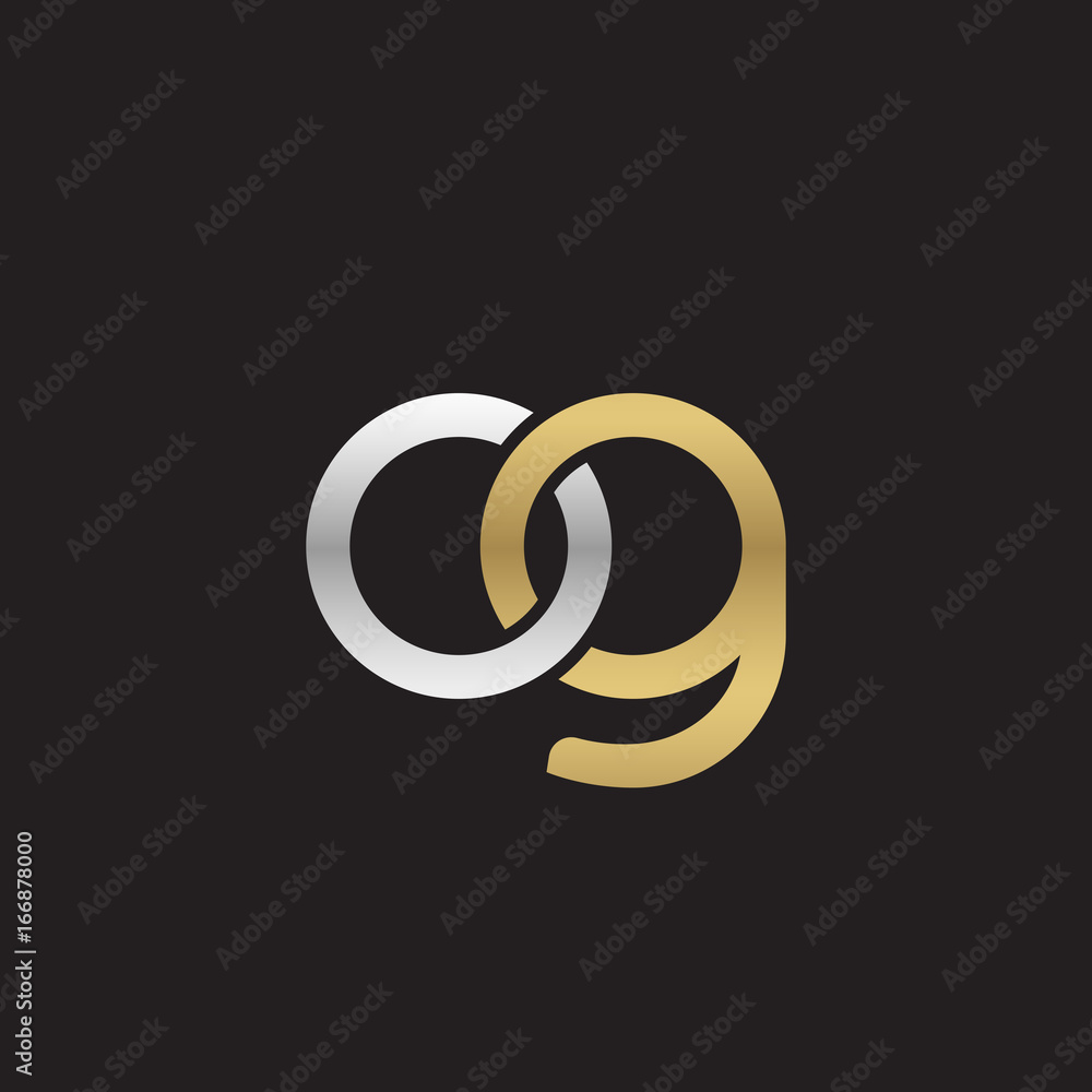 Initial lowercase letter og, linked overlapping circle chain shape logo, silver gold colors on black background
Initial lowercase letter og, linked overlapping circle chain shape logo, silver gold colors on black background