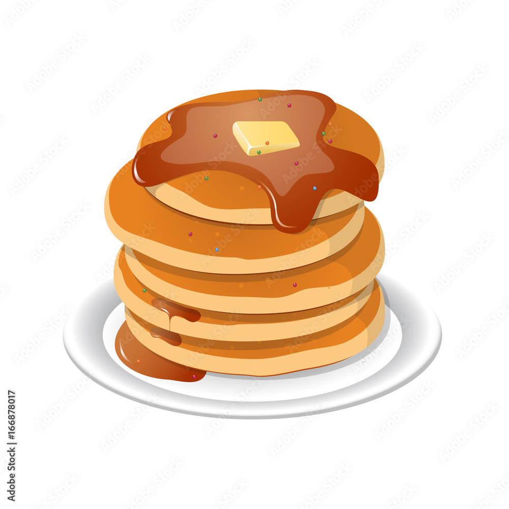 Fresh tasty hot pancakes with sweet maple syrup. Cartoon icon isolated on background. Vintage restaurant sign. Vector illustration, eps10. Fresh tasty hot pancakes with sweet maple syrup. Cartoon icon isolated on background. Vintage restaurant sign. Vector illustration, eps10.