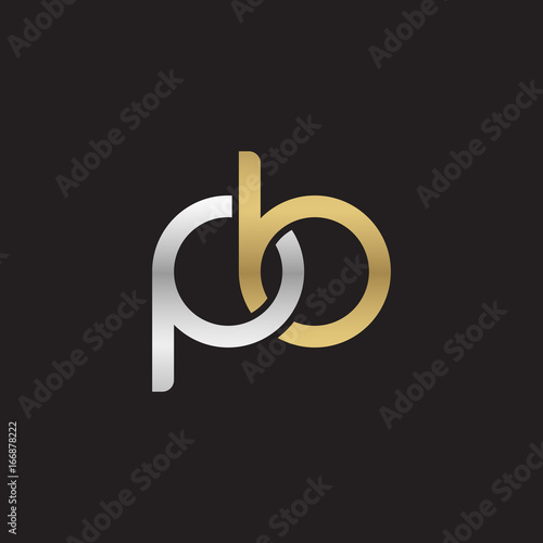 Initial lowercase letter pb, linked overlapping circle chain shape logo, silver gold colors on black background
 
