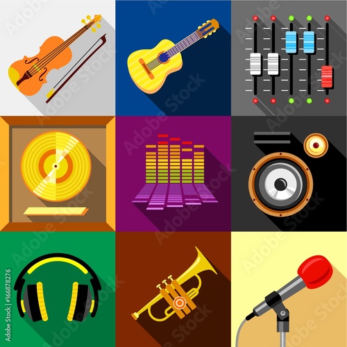 Music icons set, flat style