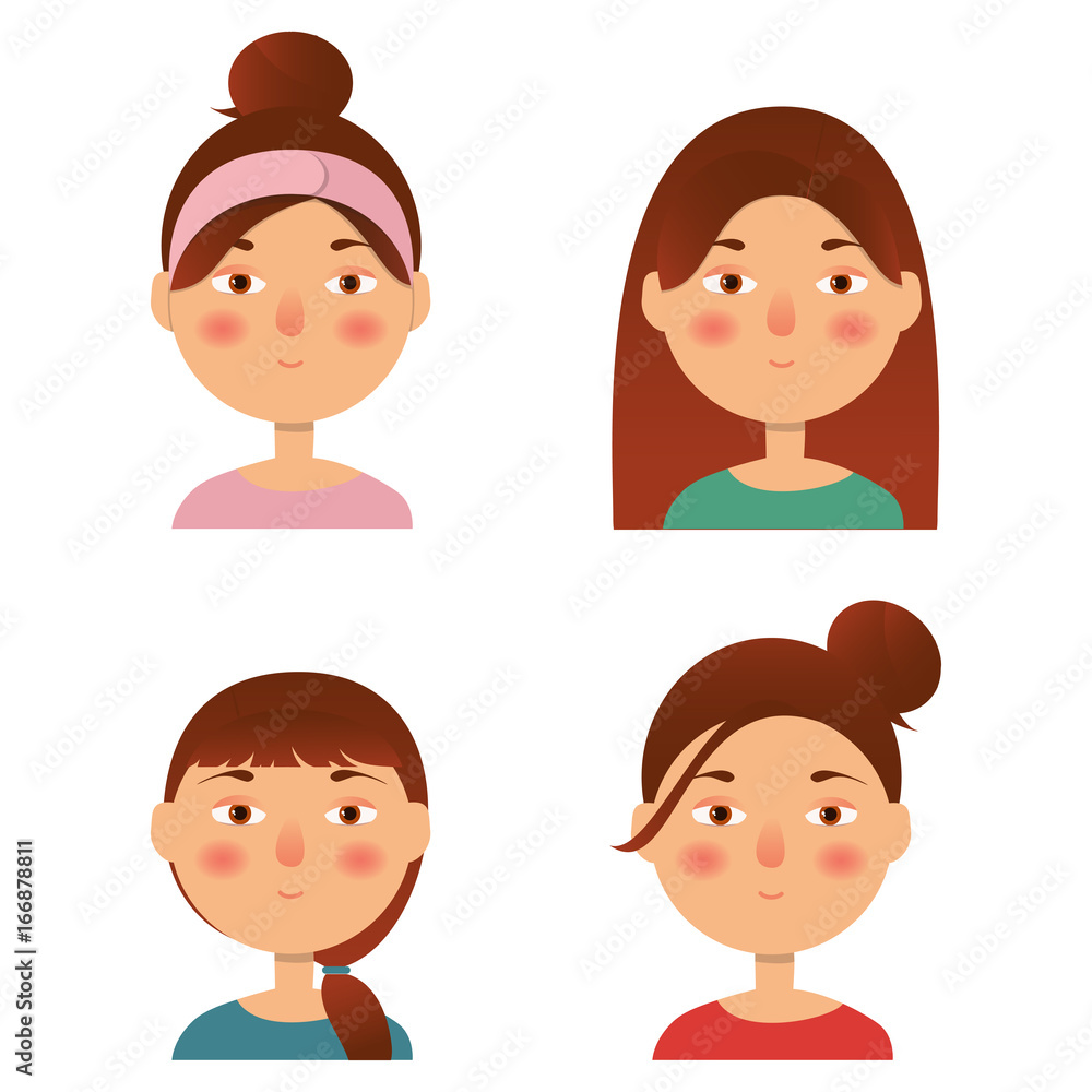 Girl icon. Woman avatar, face icon. Cartoon style. Vector Girl icon. Woman avatar, face icon. Cartoon style. Vector