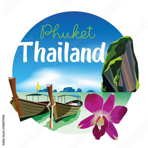Phuket Thailand Beach Scenery Illustration with orchid
