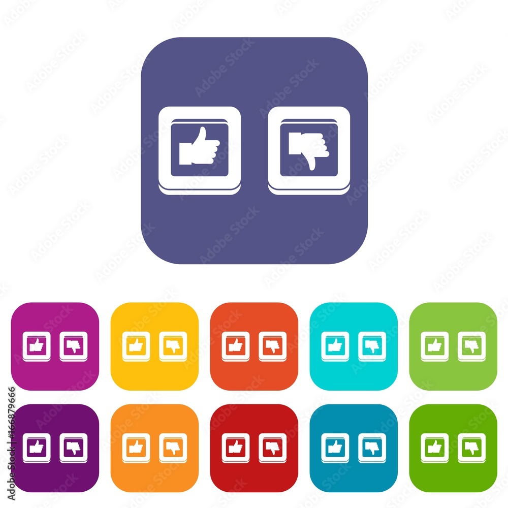 Signs hand up and down in squares icons set Signs hand up and down in squares icons set