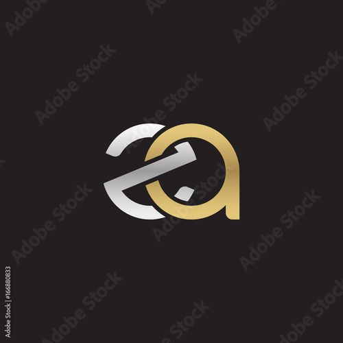 Initial lowercase letter za, linked overlapping circle chain shape logo, silver gold colors on black background