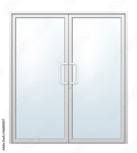 Vector illustration of aluminium door and chrome door handle and glass isolated on white background.