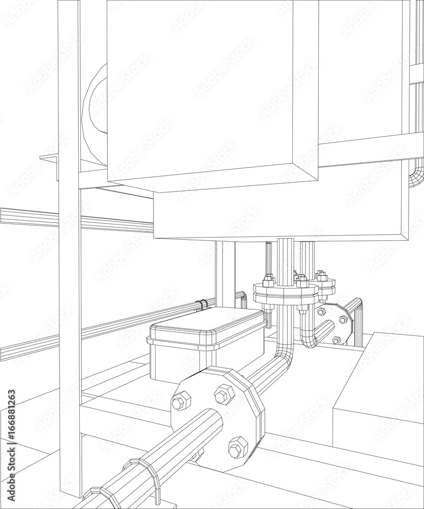 Petroleum gas heating furnace. Tracing illustration of 3d.