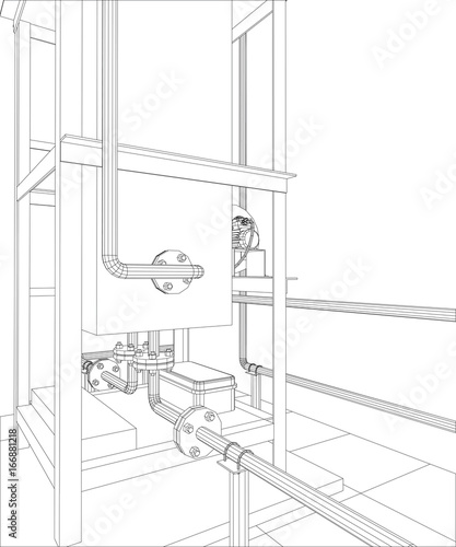 Petroleum gas heating furnace. Tracing illustration of 3d.