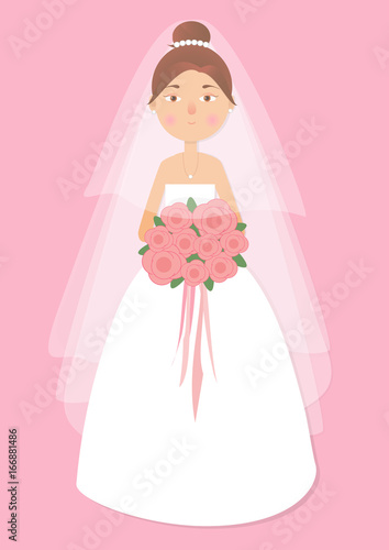 The girl, beautiful woman in wedding dress and the bouquet in her hand. Vector illustration for greeting card, invitation, banner, flyer.