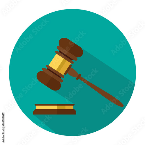 A wooden judge gavel, hammer of judge or auctioneer and soundboard, vector illustration. Flat style isolated on background